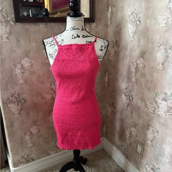 FREE PEOPLE IYLA SMOCKED SLEEVELESS MINI DRESS HOT PINK SP - Picture 2 of 7